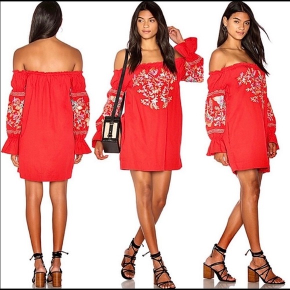 Free People Dresses & Skirts - Free People Fleur Du Jour Red Small Embroidered Mini Dress